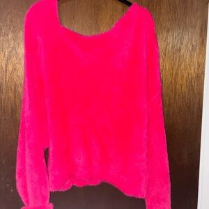 Free People Off Shoulder Star Sign Fuzzy Pullover Sweater Hot Pink Size Large